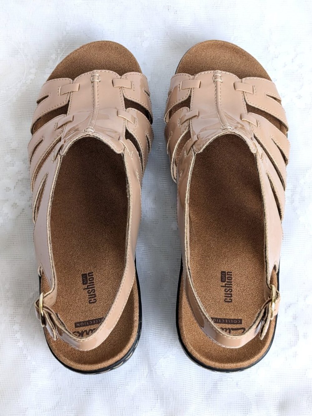 NWT Clarks Lexi Marigold Q Nude Patent Faux Leather Slingback Sandals 9.5 XW WW